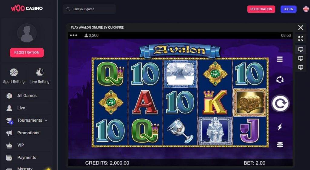 Avalon Slot Machine at Woo Casino